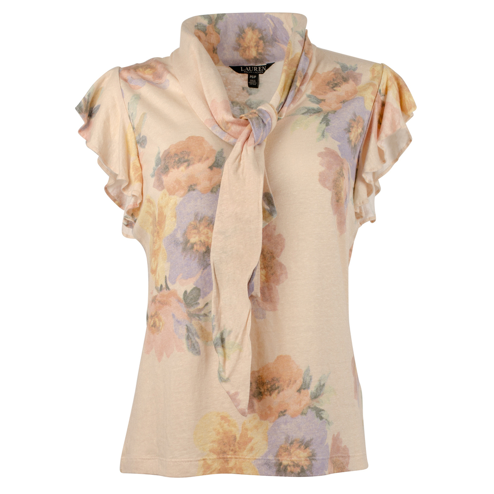 NWT Lauren Ralph Lauren Women's Floral Tie Neck Blouse Top Petite Small PS $79.5